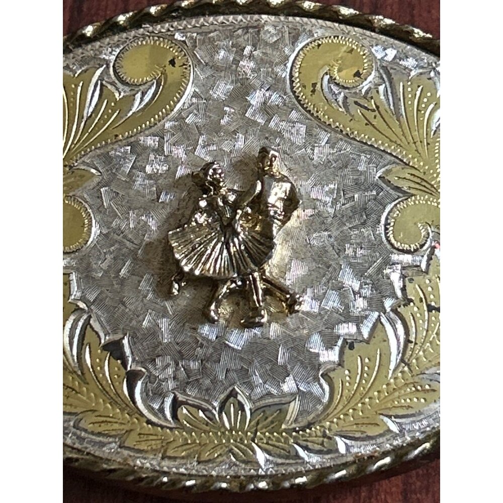 Mens W USA Square-Dancing Western 2-Tone Oval Belt Buckle - Picture 2 of 6